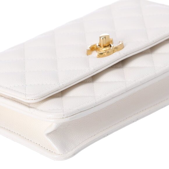 CHANEL Fit For You Wallet On Chain WOC Pearly Caviar Quilted Iridescent White - Picture 7 of 9